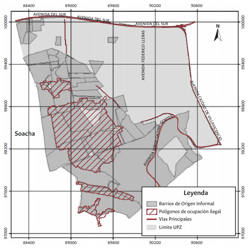 Mapa Zona de estudio, Barrios de origen informal de la UPZ 69